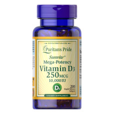 Vitamin D3 250mcg (10000 IU) Mega-Potency - 200 softgels Vitamin D3 250mcg (10000 IU) Mega-Potency - 200 softgels